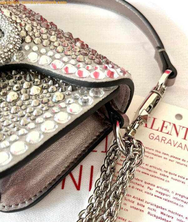 Replica Valentino Small Loco Shoulder Silver Bag with Rhinestone Applique 7