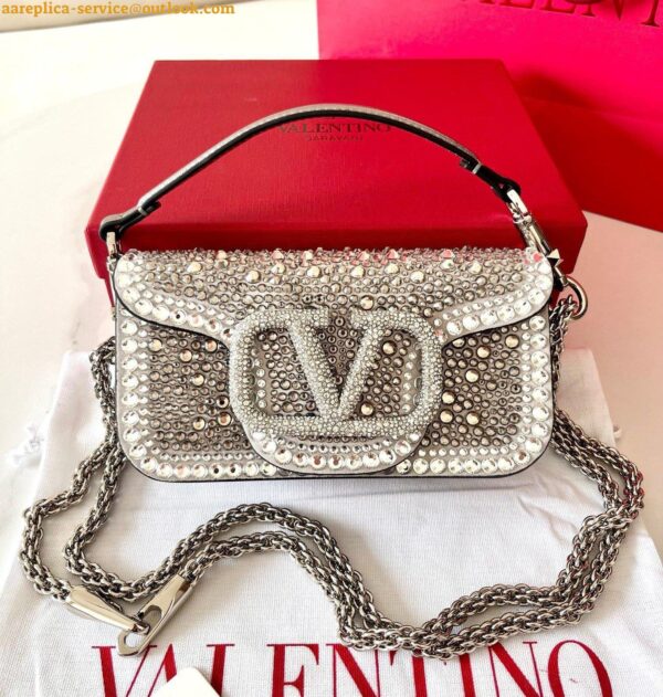 Replica Valentino Small Loco Shoulder Silver Bag with Rhinestone Applique 8