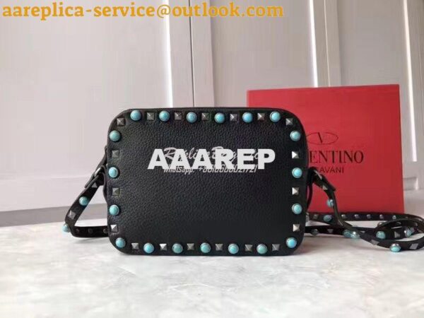 Replica Valentino Garavani Rockstud Rolling Noir Cross Body Bag turquo 3