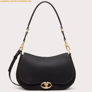 Replica Valentino Garavani Ohval Medium Shoulder Bag in Black Calfskin