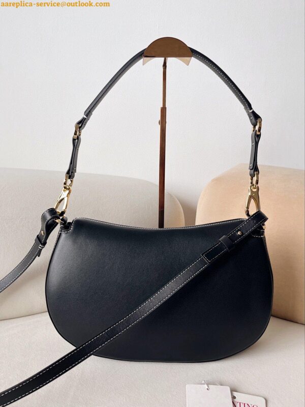 Replica Valentino Garavani Ohval Medium Shoulder Bag in Black Calfskin 6