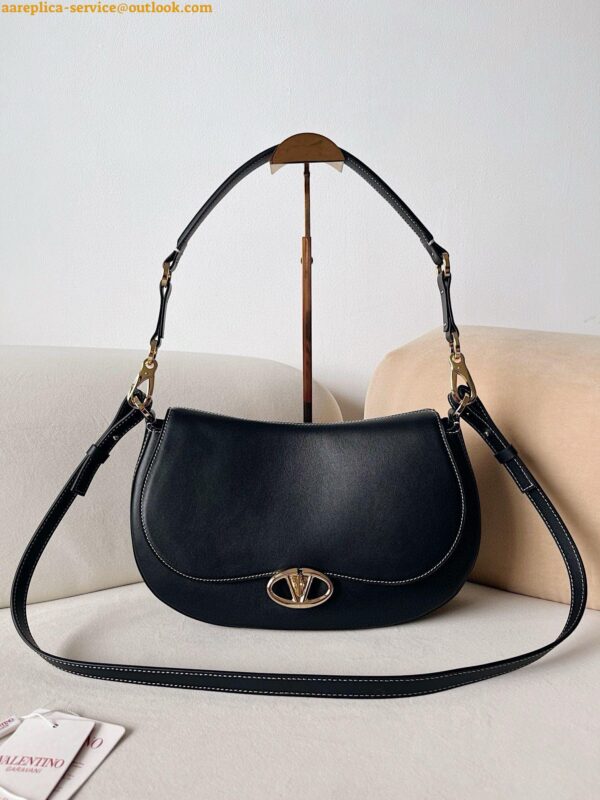 Replica Valentino Garavani Ohval Medium Shoulder Bag in Black Calfskin 9