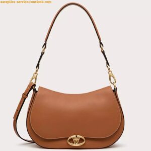 Replica Valentino Garavani Ohval Medium Shoulder Bag in Brown Calfskin