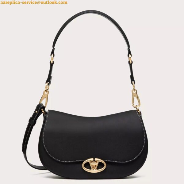 Replica Valentino Garavani Ohval Small Shoulder Bag in Black Calfskin 3