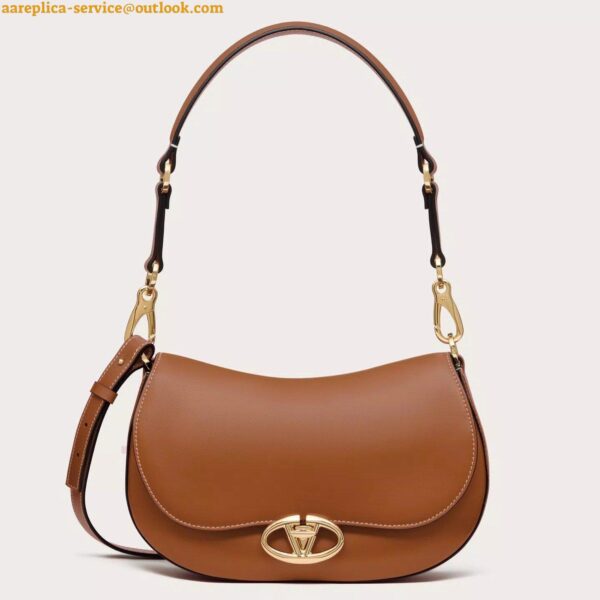 Replica Valentino Garavani Ohval Small Shoulder Bag in Brown Calfskin 4