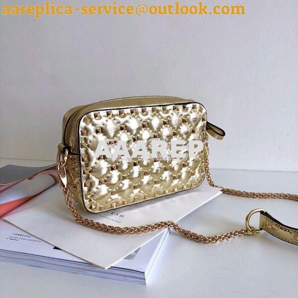 Replica Valentino Garavani Rockstud Spike Camera Bag Champagne 6