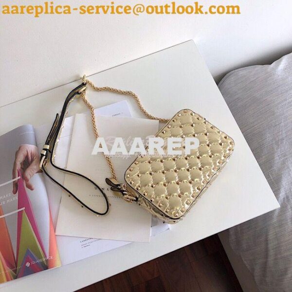 Replica Valentino Garavani Rockstud Spike Camera Bag Champagne 8