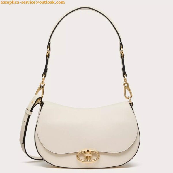 Replica Valentino Garavani Ohval Small Shoulder Bag in White Calfskin