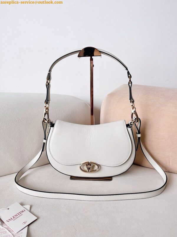 Replica Valentino Garavani Ohval Small Shoulder Bag in White Calfskin 5