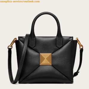 Replica Valentino One Stud Top Handle Bag In Black Nappa Leather