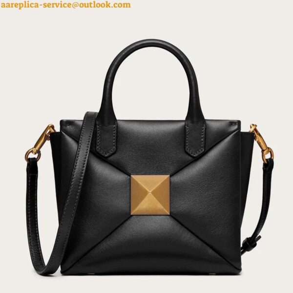 Replica Valentino One Stud Top Handle Bag In Black Nappa Leather 2