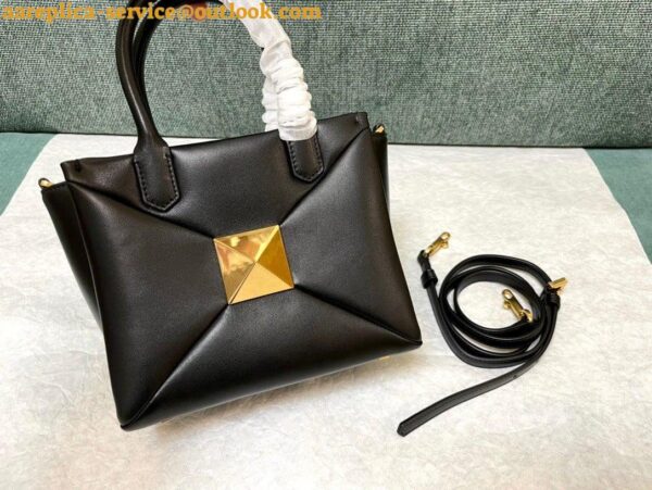 Replica Valentino One Stud Top Handle Bag In Black Nappa Leather 5