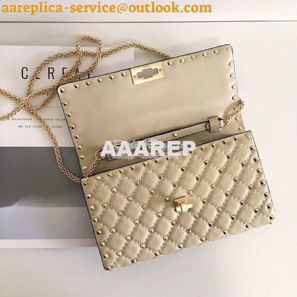 Replica Valentino Garavani Rockstud Spike Gold Chain Bag Beige 4