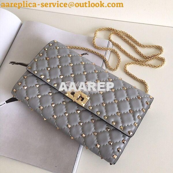 Replica Valentino Garavani Rockstud Spike Gold Chain Bag grey 3