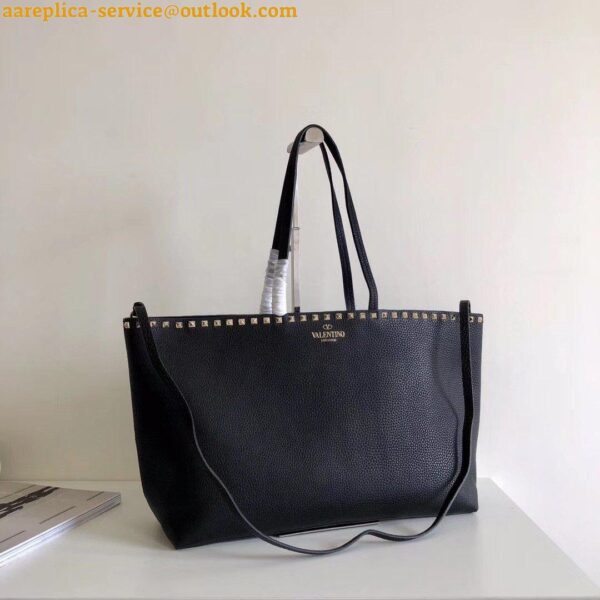 Replica Valentino Rockstud Large Shopping Bag In Black Leather 2