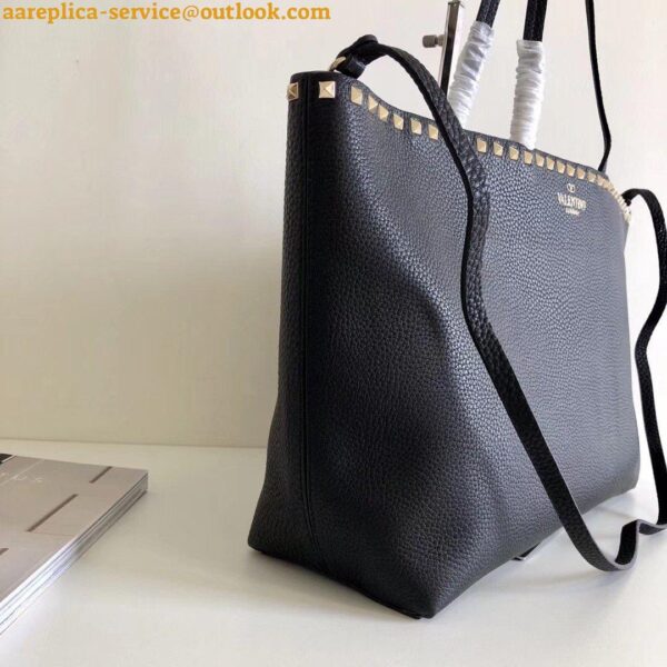 Replica Valentino Rockstud Large Shopping Bag In Black Leather 4