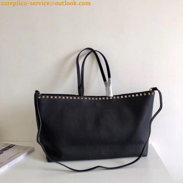 Replica Valentino Rockstud Large Shopping Bag In Black Leather 5