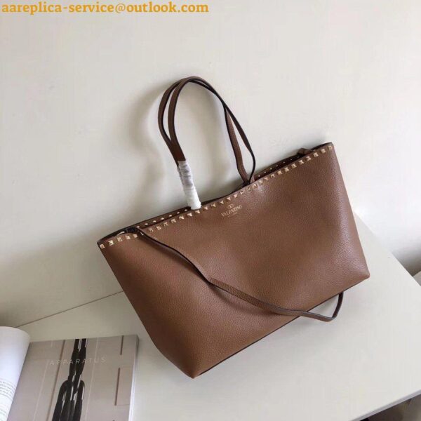 Replica Valentino Rockstud Large Shopping Bag In Brown Leather 3