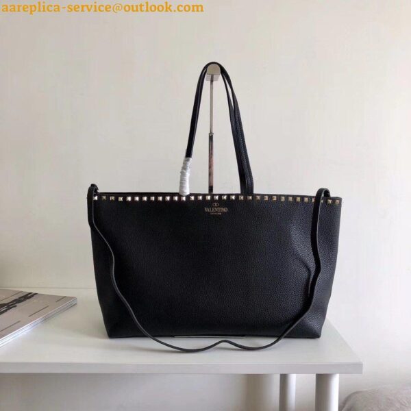 Replica Valentino Rockstud Large Shopping Bag In Black Leather 7