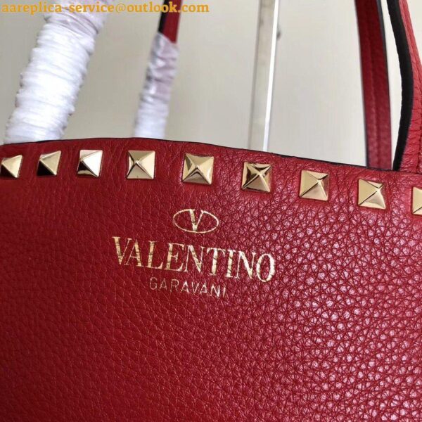 Replica Valentino Rockstud Large Shopping Bag In Brown Leather 5