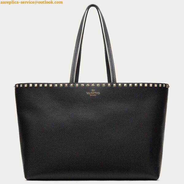 Replica Valentino Rockstud Large Shopping Bag In Black Leather 10