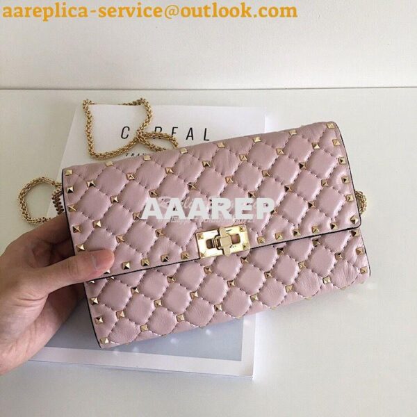 Replica Valentino Garavani Rockstud Spike Gold Chain Bag Pink 3