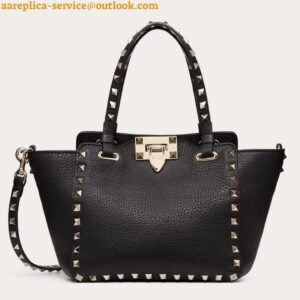 Replica Valentino Rockstud Mini Tote In Black Grained Leather 2