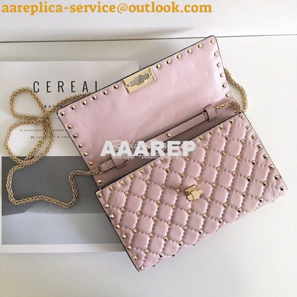 Replica Valentino Garavani Rockstud Spike Gold Chain Bag Pink 5