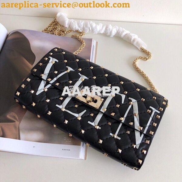 Replica Valentino Garavani Rockstud Spike Gold Chain Bag VLTN Black 4