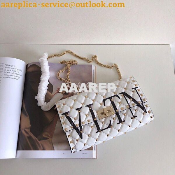 Replica Valentino Garavani Rockstud Spike Gold Chain Bag VLTN White