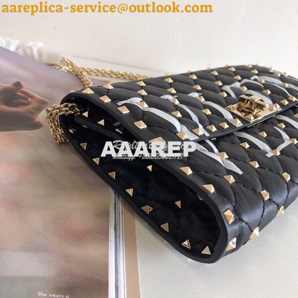 Replica Valentino Garavani Rockstud Spike Gold Chain Bag VLTN Black 5