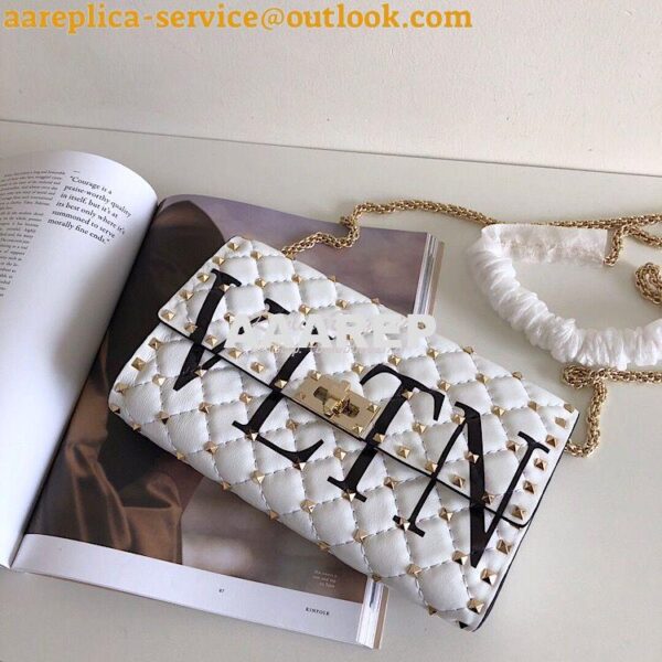 Replica Valentino Garavani Rockstud Spike Gold Chain Bag VLTN White 3