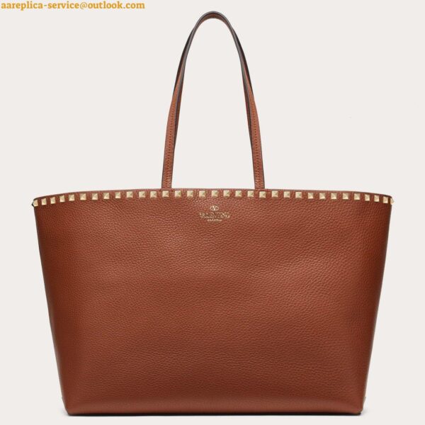 Replica Valentino Rockstud Large Shopping Bag In Brown Leather 14