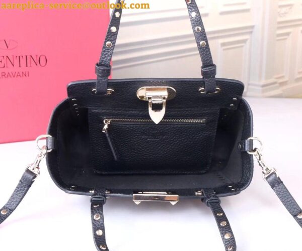 Replica Valentino Rockstud Mini Tote In Black Grained Leather 11