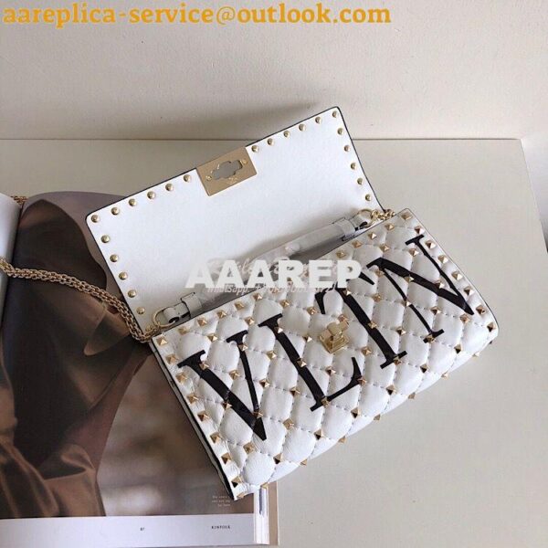 Replica Valentino Garavani Rockstud Spike Gold Chain Bag VLTN White 6