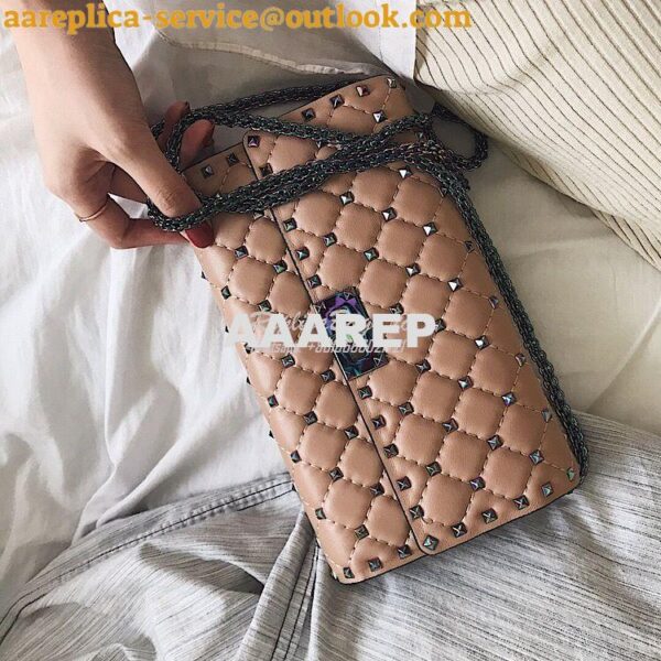 Replica Valentino Garavani Rockstud Spike Iridescent Chain Bag Beige 2