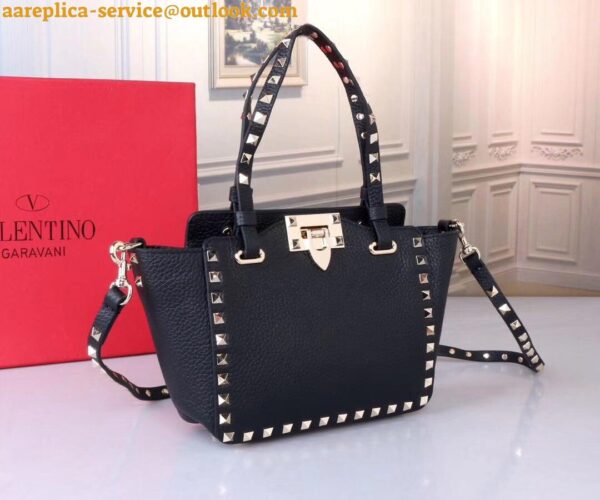 Replica Valentino Rockstud Mini Tote In Black Grained Leather 13