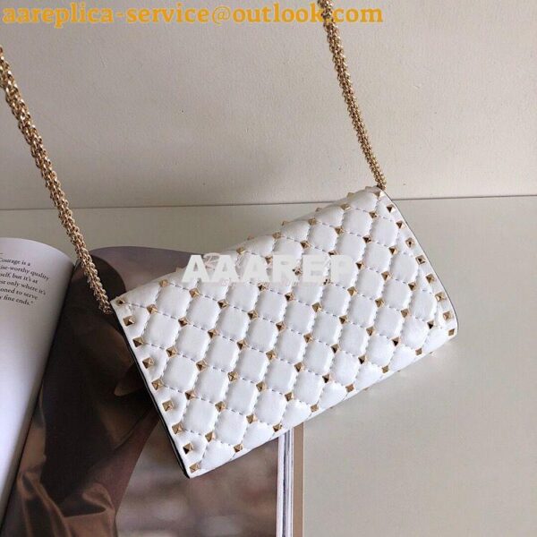 Replica Valentino Garavani Rockstud Spike Gold Chain Bag VLTN White 9