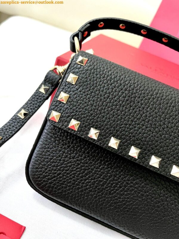 Replica Valentino Rockstud Pouch Bag in Black Grained Leather 10