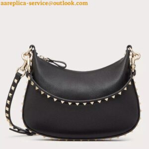 Replica Valentino Rockstud Small Hobo Bag in Black Grainy Calfskin 2