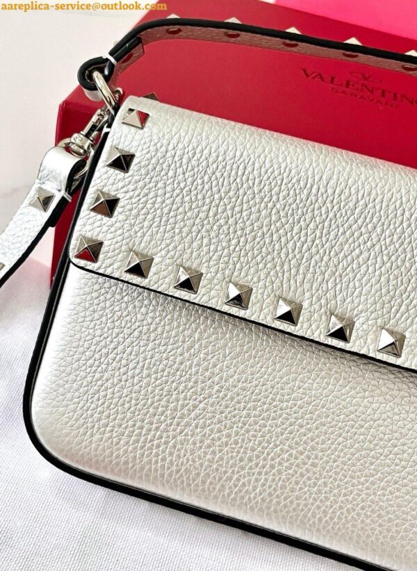 Replica Valentino Rockstud Pouch Bag in White Grained Leather 7