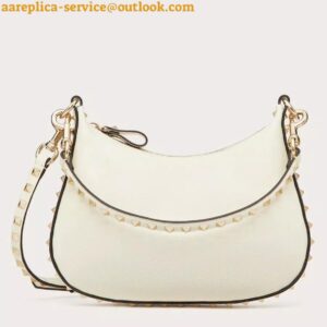 Replica Valentino Rockstud Small Hobo Bag in White Grainy Calfskin 2