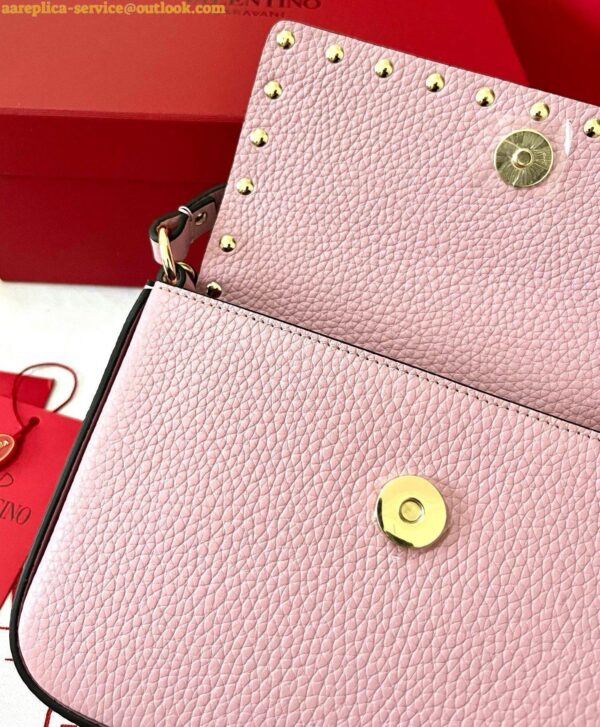 Replica Valentino Rockstud Pouch Bag in Pink Grained Leather 10