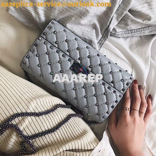 Replica Valentino Garavani Rockstud Spike Iridescent Chain Bag Grey 4