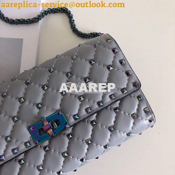 Replica Valentino Garavani Rockstud Spike Iridescent Chain Bag Grey 3