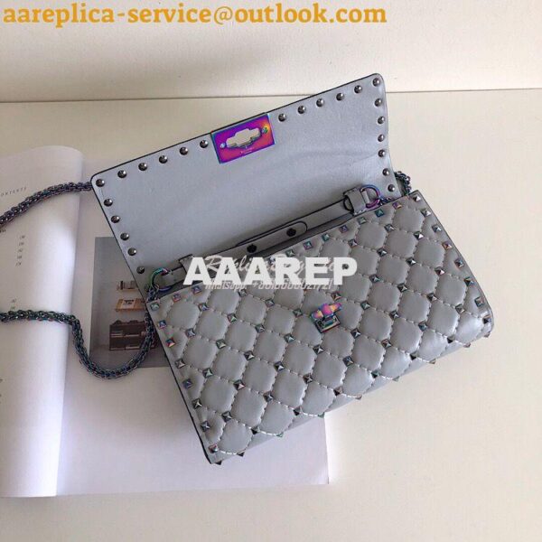 Replica Valentino Garavani Rockstud Spike Iridescent Chain Bag Grey 4