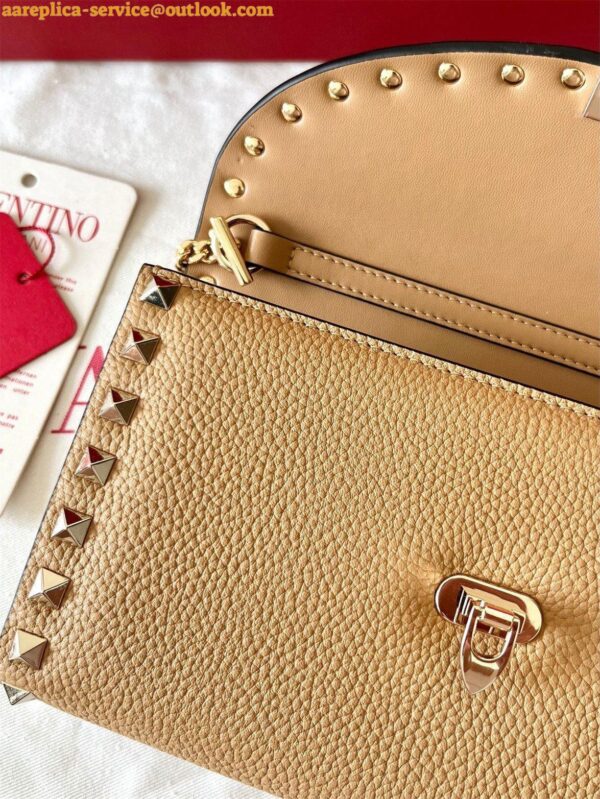 Replica Valentino Rockstud Wallet with Chain in Beige Grained Leather 7