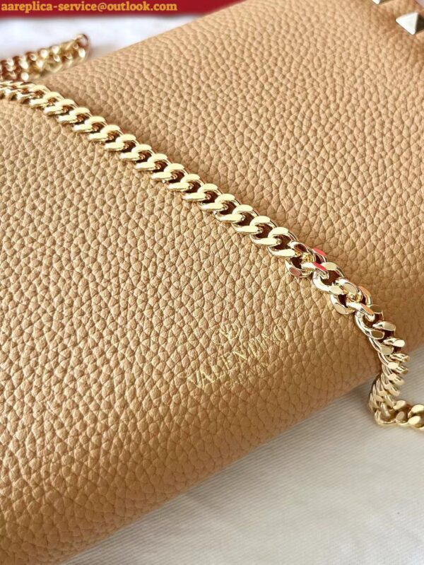 Replica Valentino Rockstud Wallet with Chain in Beige Grained Leather 8