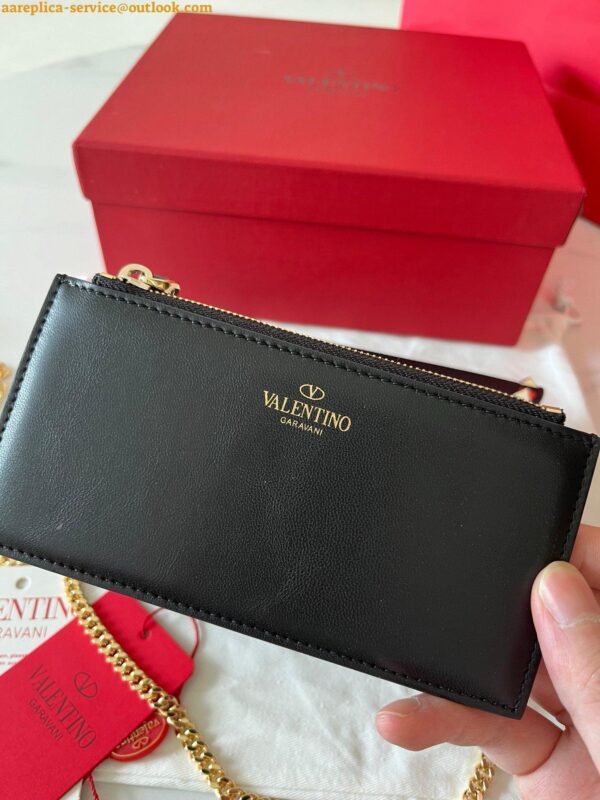 Replica Valentino Rockstud Wallet with Chain in Black Grained Leather 6