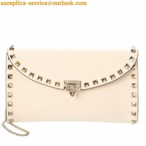 Replica Valentino Rockstud Wallet with Chain in White Grained Leather